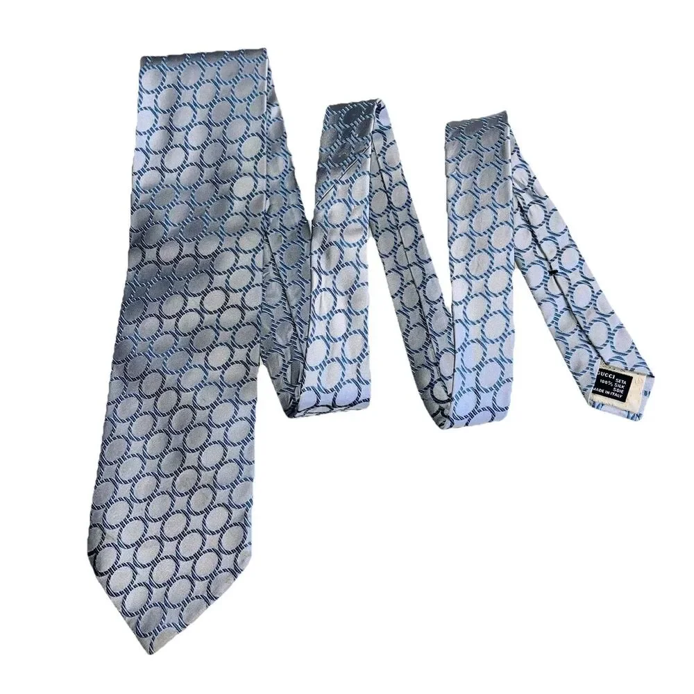 Gucci Italian Silk Tie Jacquard O’s Pattern All Over Print GG Interlocking  Logo